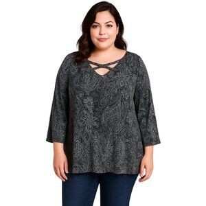 J LEE Blue and Gray Paisley Top
